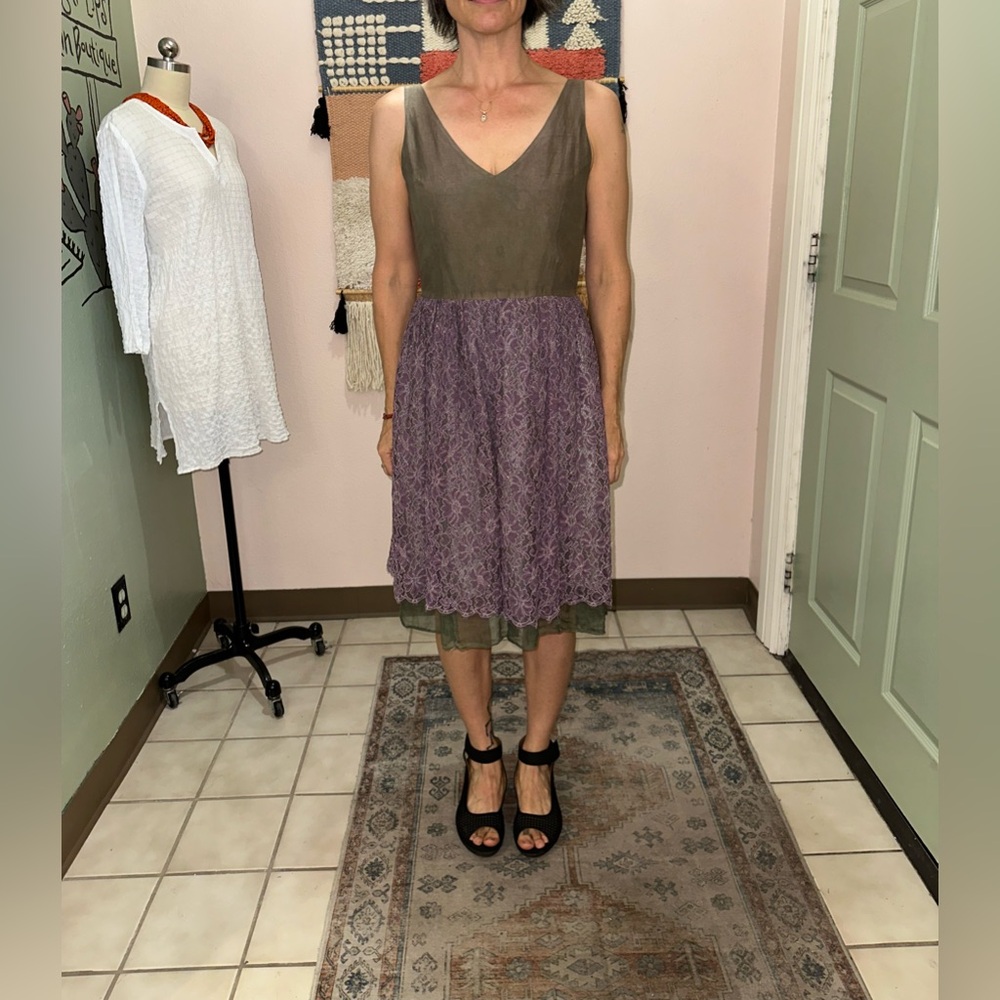 Kimera handmade hand dyed silk and lace evening dress v neck size 6